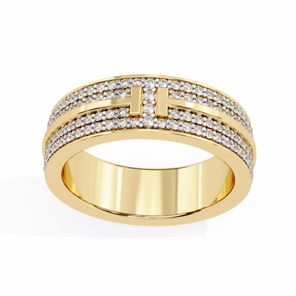 0.80 CTW Four-Row Pavé Lab-Grown Diamond Wide Band with Polished Cross Detail in 14K Gold
