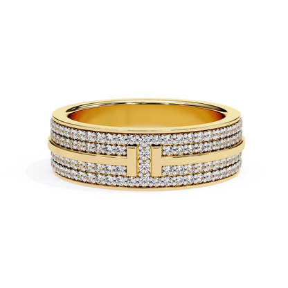 0.80 CTW Four-Row Pavé Lab-Grown Diamond Wide Band with Polished Cross Detail in 14K Gold