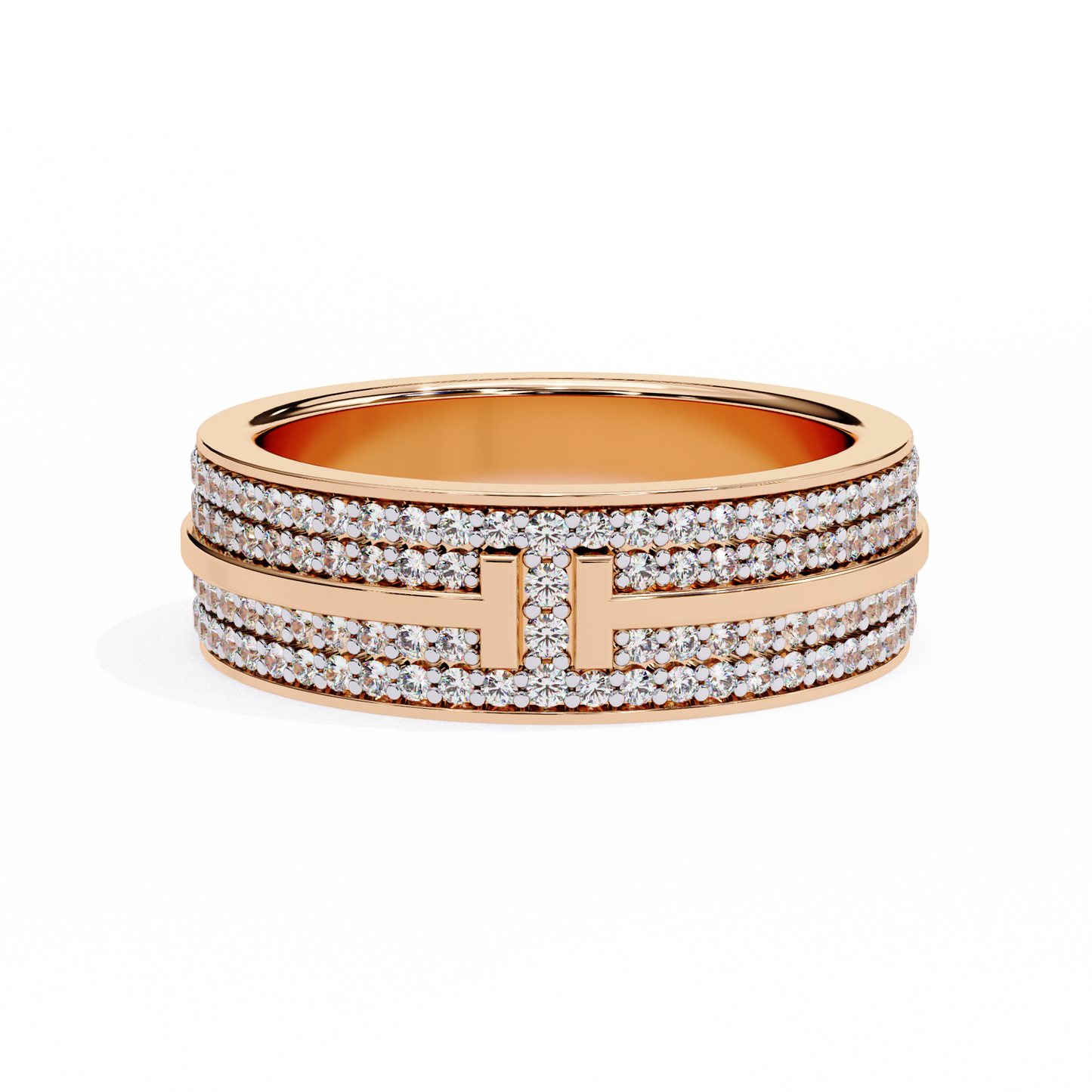 0.80 CTW Four-Row Pavé Lab-Grown Diamond Wide Band with Polished Cross Detail in 14K Gold