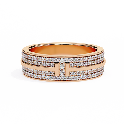 0.80 CTW Four-Row Pavé Lab-Grown Diamond Wide Band with Polished Cross Detail in 14K Gold