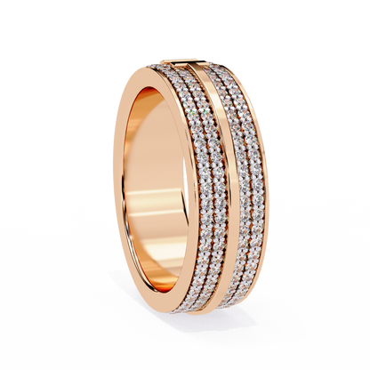 0.80 CTW Four-Row Pavé Lab-Grown Diamond Wide Band with Polished Cross Detail in 14K Gold