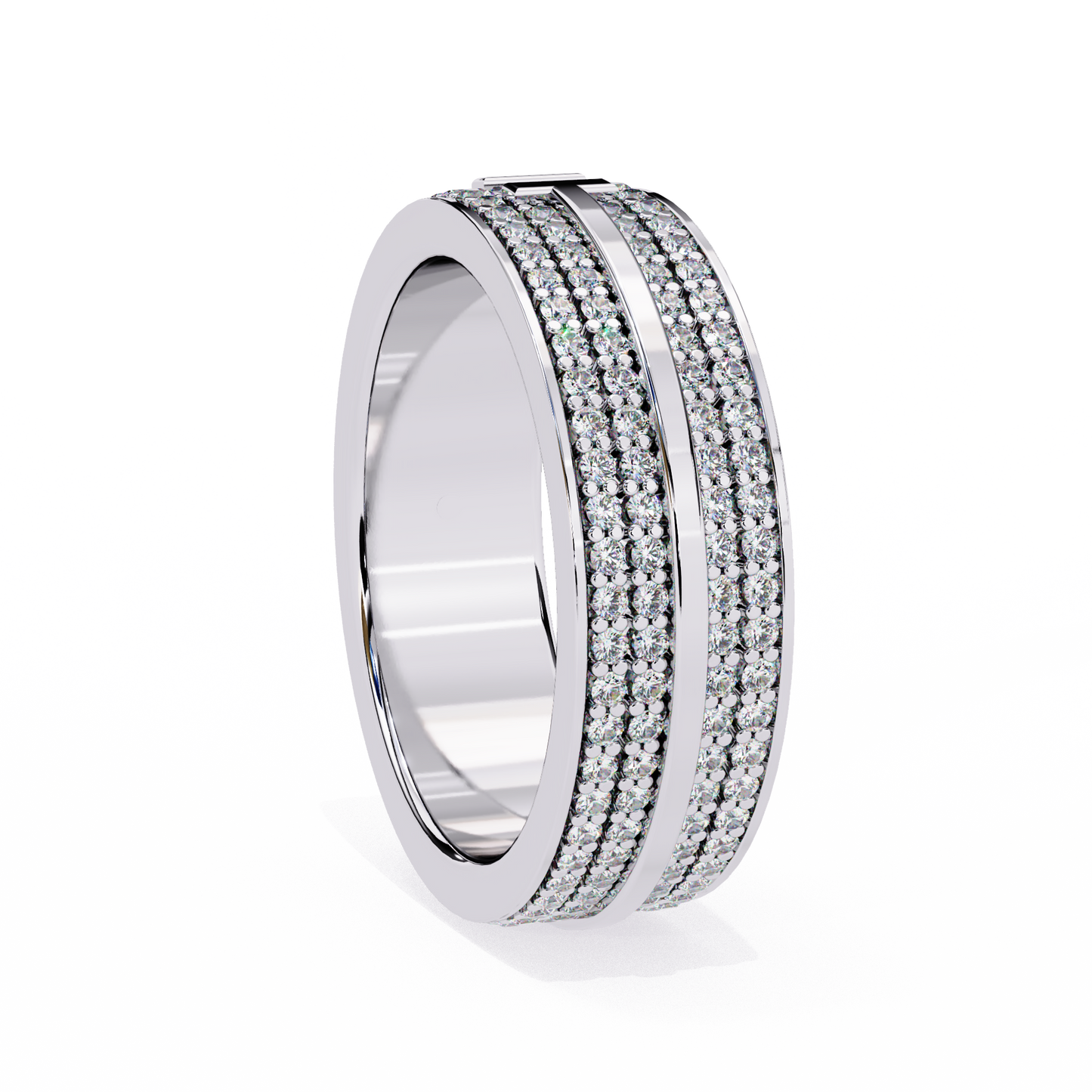 0.80 CTW Four-Row Pavé Lab-Grown Diamond Wide Band with Polished Cross Detail in 14K Gold