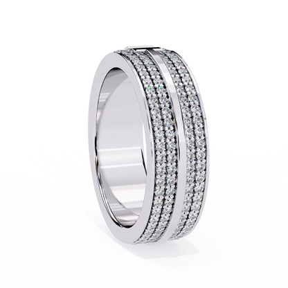0.80 CTW Four-Row Pavé Lab-Grown Diamond Wide Band with Polished Cross Detail in 14K Gold