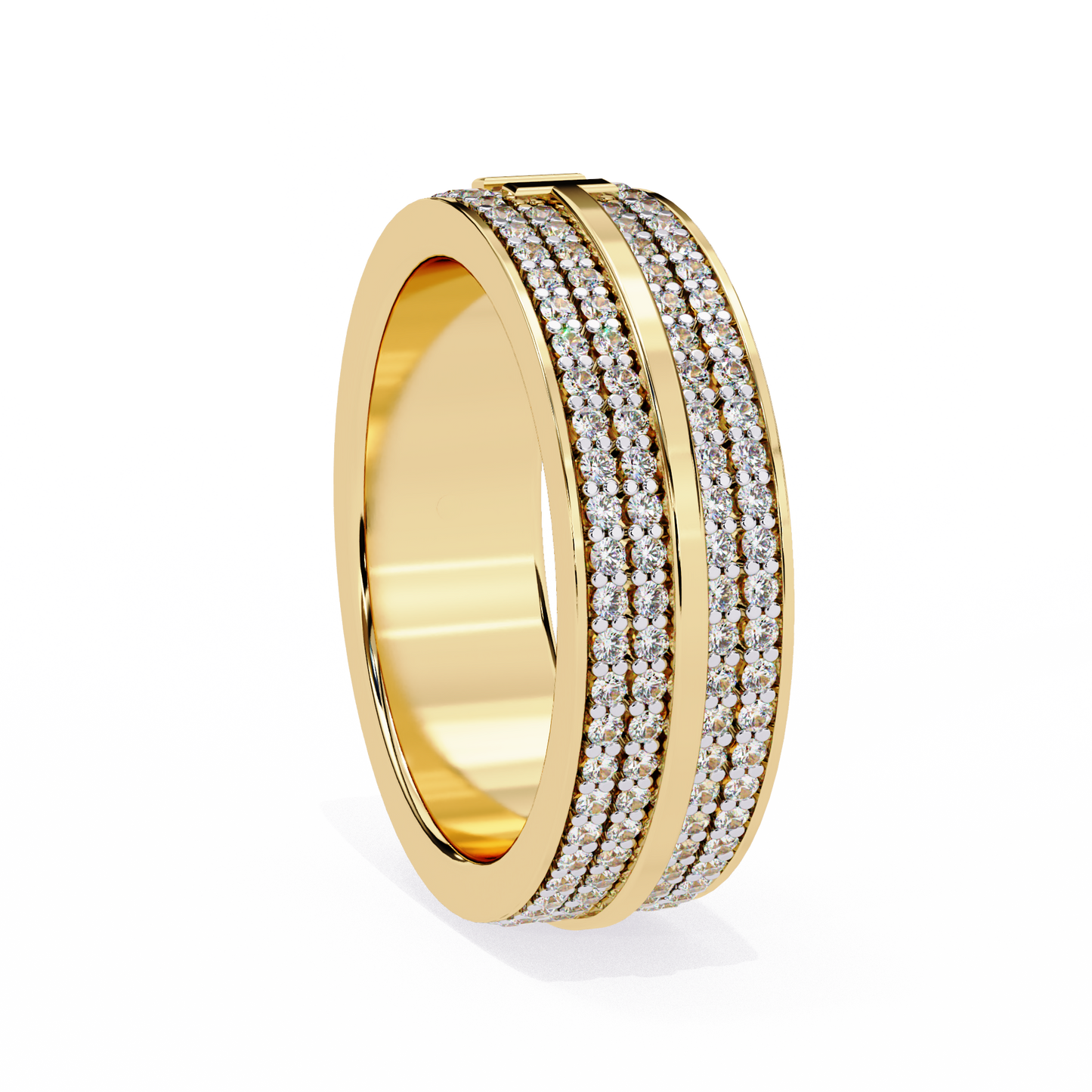 0.80 CTW Four-Row Pavé Lab-Grown Diamond Wide Band with Polished Cross Detail in 14K Gold
