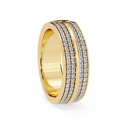 0.80 CTW Four-Row Pavé Lab-Grown Diamond Wide Band with Polished Cross Detail in 14K Gold