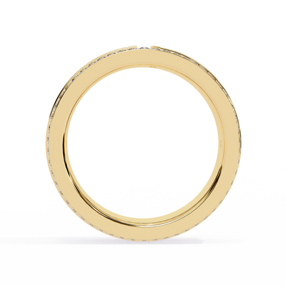 0.80 CTW Four-Row Pavé Lab-Grown Diamond Wide Band with Polished Cross Detail in 14K Gold