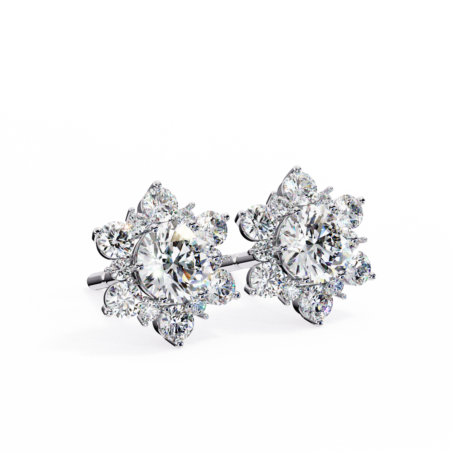 0.72 CTW Round Lab-Grown Diamond Floral Cluster Stud Earrings in 14K Gold