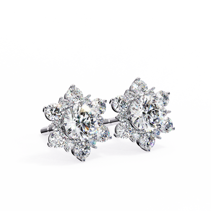 0.72 CTW Round Lab-Grown Diamond Floral Cluster Stud Earrings in 14K Gold