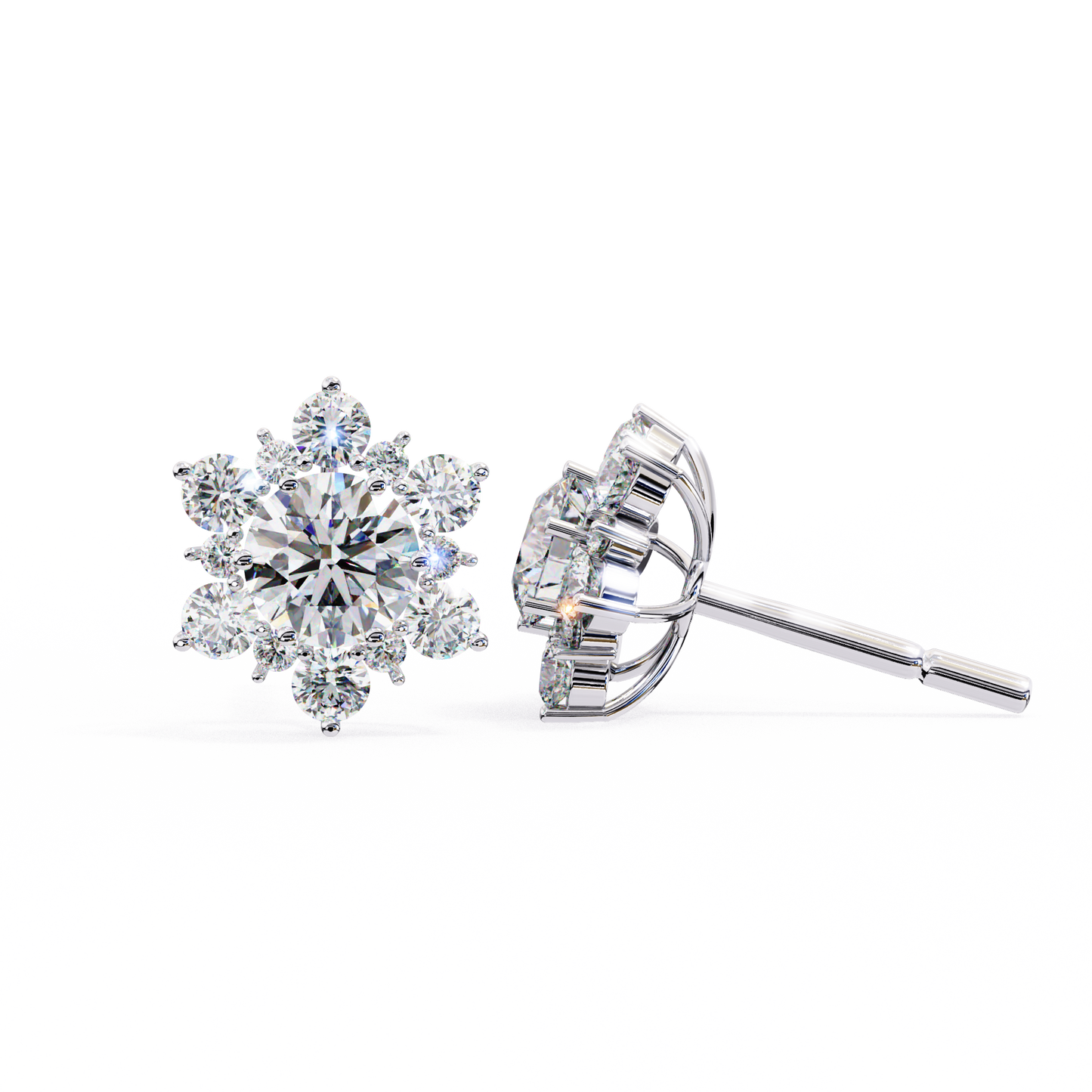 0.72 CTW Round Lab-Grown Diamond Floral Cluster Stud Earrings in 14K Gold