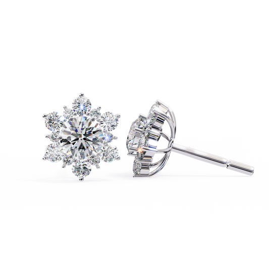 0.72 CTW Round Lab-Grown Diamond Floral Cluster Stud Earrings in 14K Gold