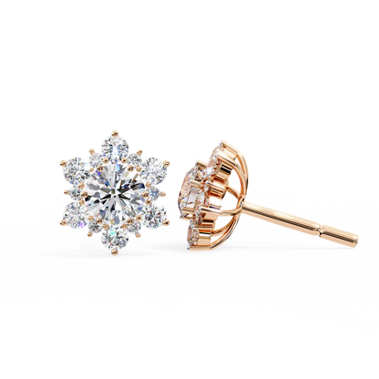 0.72 CTW Round Lab-Grown Diamond Floral Cluster Stud Earrings in 14K Gold