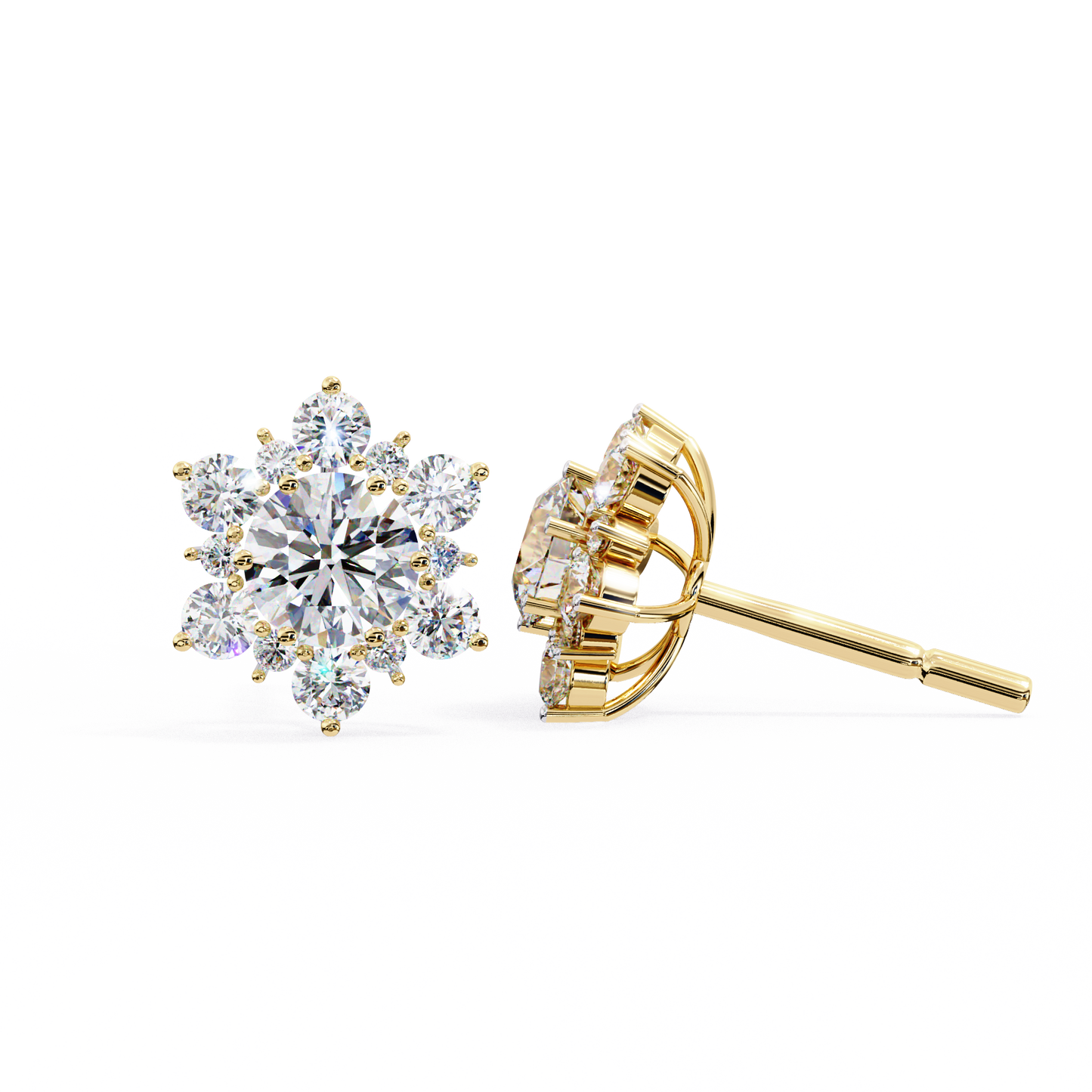 0.72 CTW Round Lab-Grown Diamond Floral Cluster Stud Earrings in 14K Gold