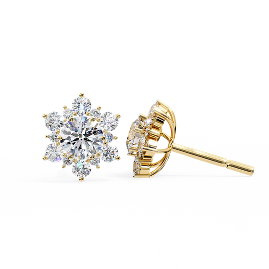 0.72 CTW Round Lab-Grown Diamond Floral Cluster Stud Earrings in 14K Gold — product image 2