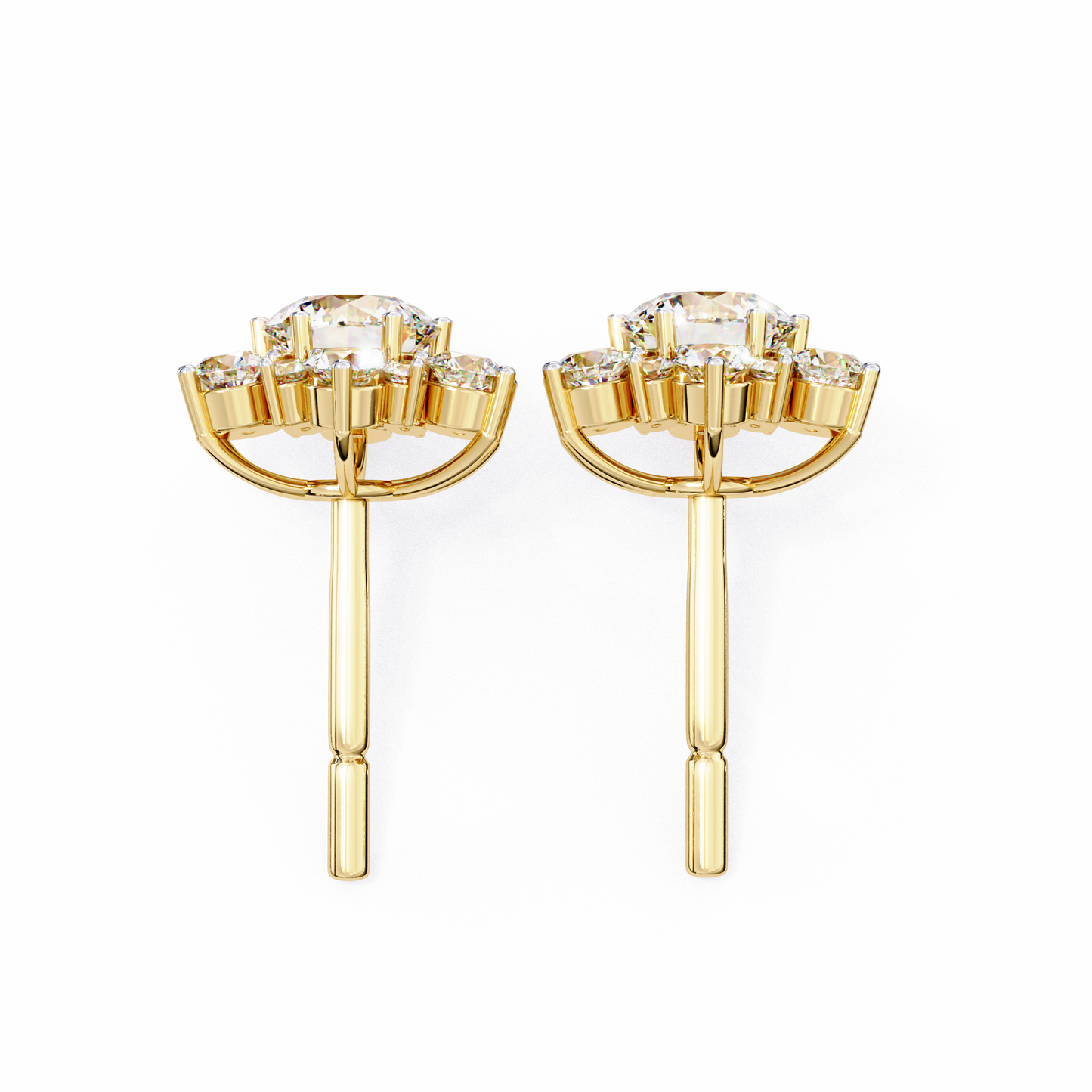 0.72 CTW Round Lab-Grown Diamond Floral Cluster Stud Earrings in 14K Gold