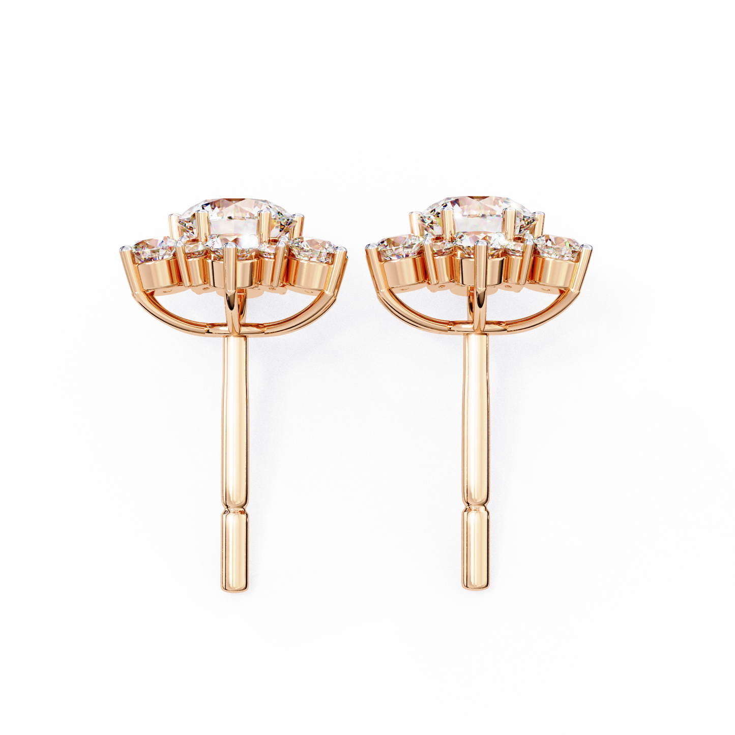 0.72 CTW Round Lab-Grown Diamond Floral Cluster Stud Earrings in 14K Gold