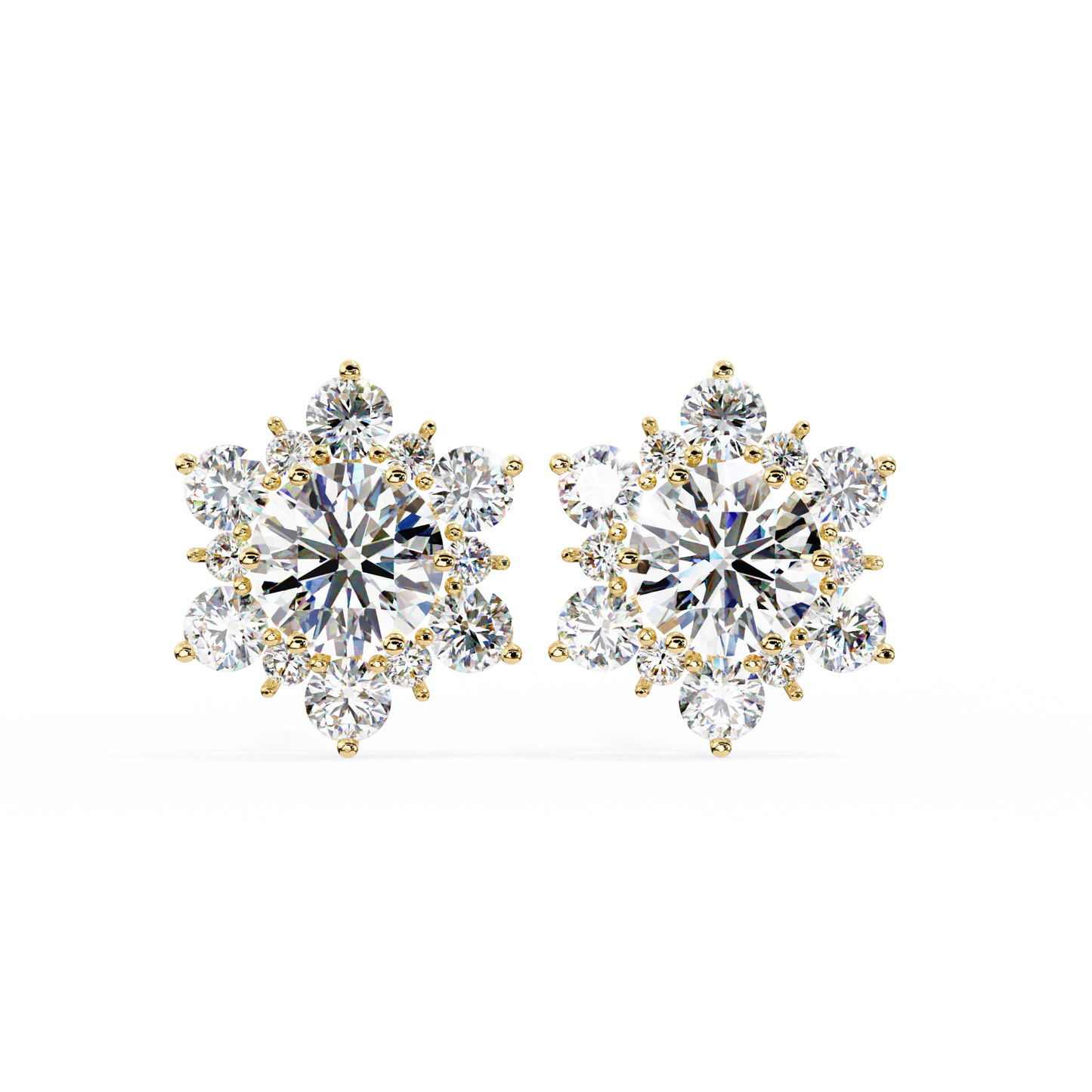 0.72 CTW Round Lab-Grown Diamond Floral Cluster Stud Earrings in 14K Gold