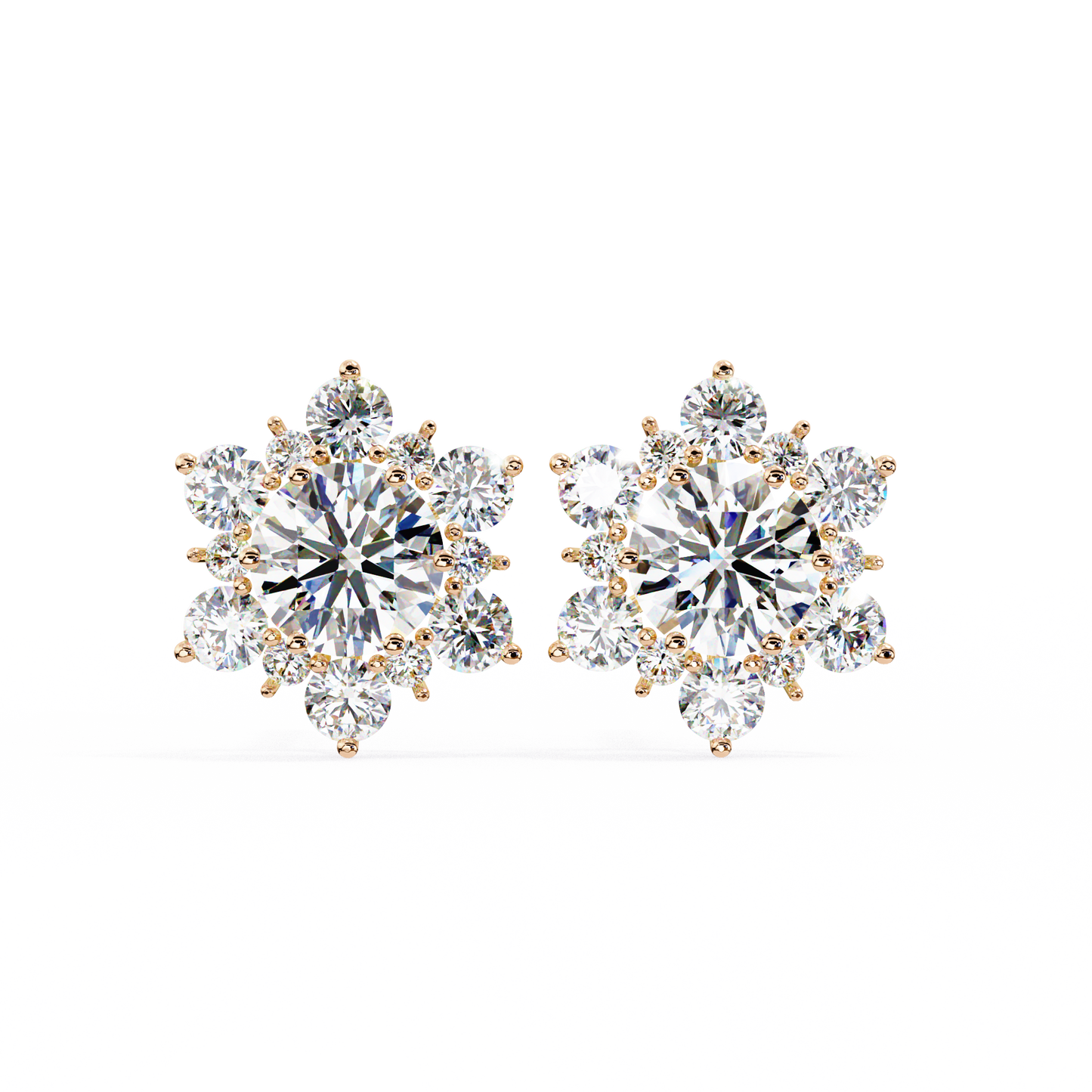 0.72 CTW Round Lab-Grown Diamond Floral Cluster Stud Earrings in 14K Gold