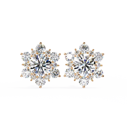 0.72 CTW Round Lab-Grown Diamond Floral Cluster Stud Earrings in 14K Gold