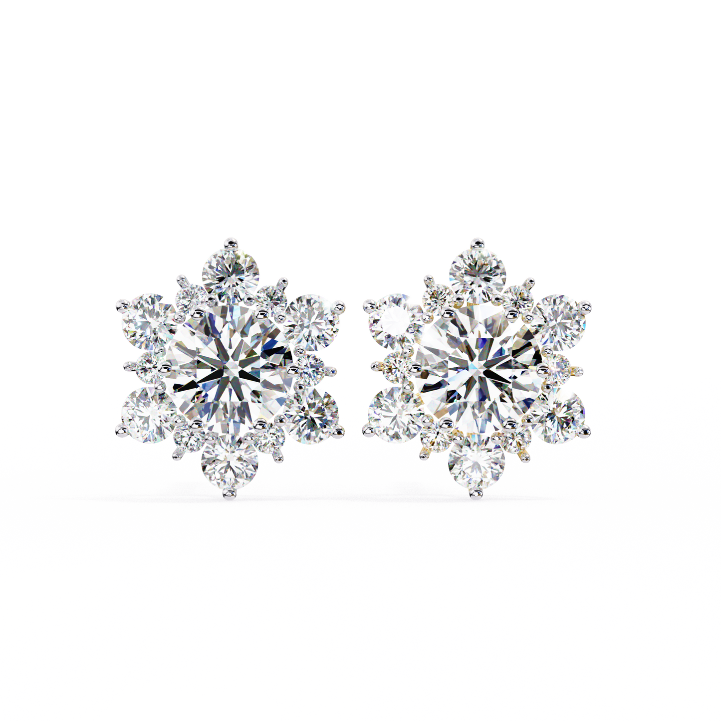 0.72 CTW Round Lab-Grown Diamond Floral Cluster Stud Earrings in 14K Gold