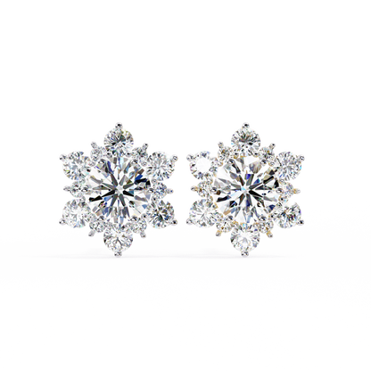 0.72 CTW Round Lab-Grown Diamond Floral Cluster Stud Earrings in 14K Gold