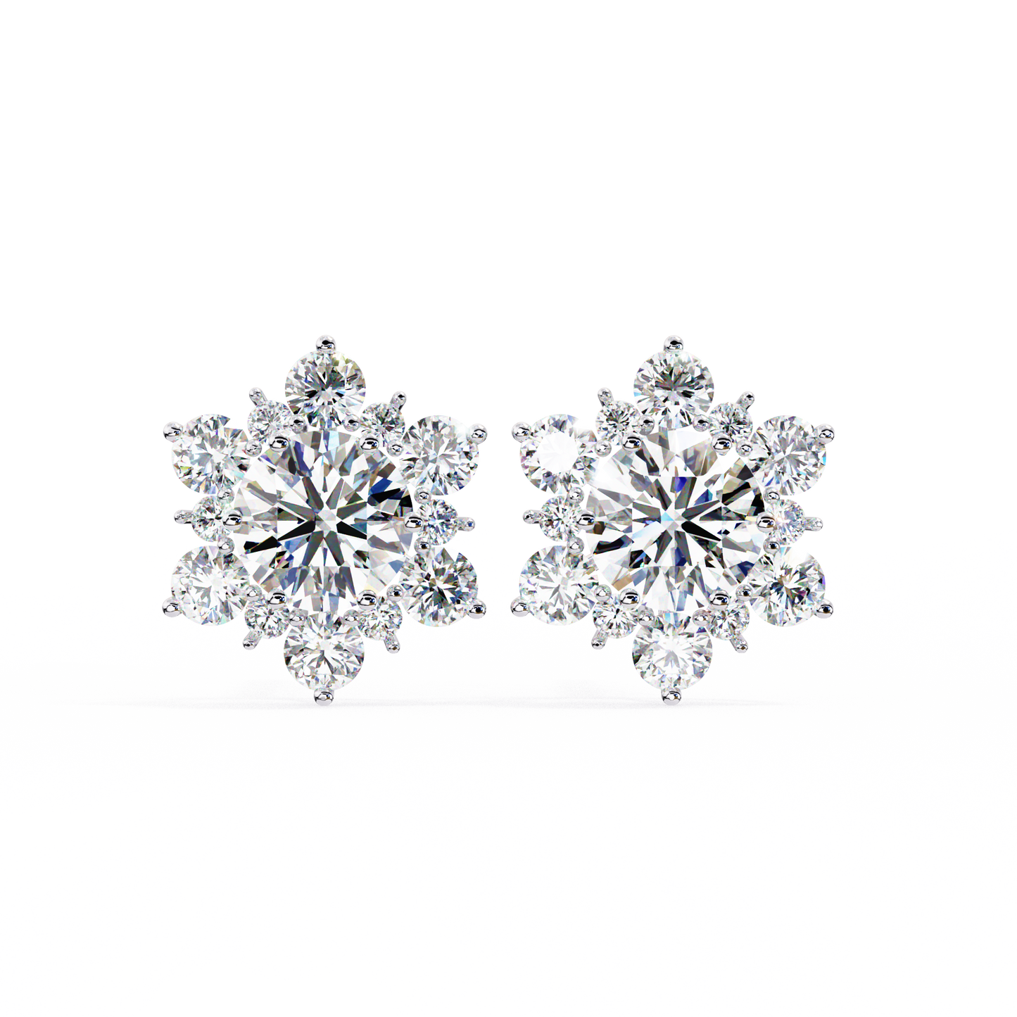0.72 CTW Round Lab-Grown Diamond Floral Cluster Stud Earrings in 14K Gold