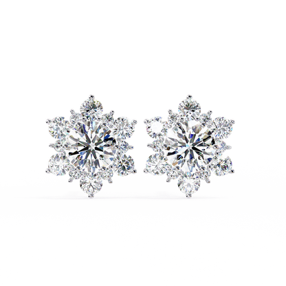 0.72 CTW Round Lab-Grown Diamond Floral Cluster Stud Earrings in 14K Gold