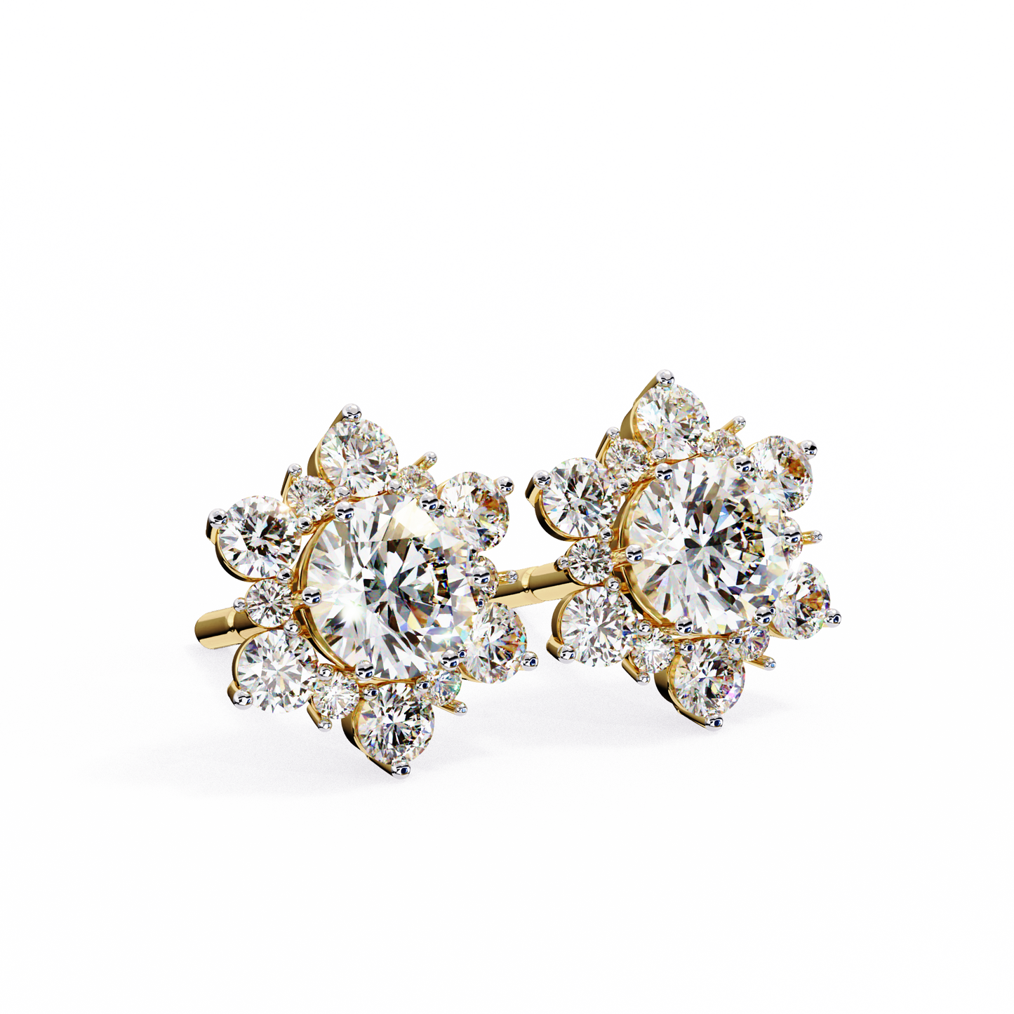0.72 CTW Round Lab-Grown Diamond Floral Cluster Stud Earrings in 14K Gold