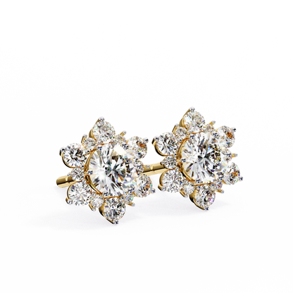 0.72 CTW Round Lab-Grown Diamond Floral Cluster Stud Earrings in 14K Gold