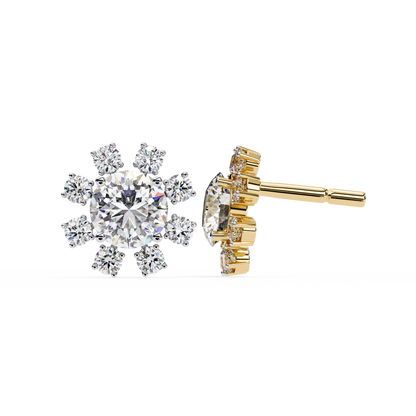 1.22 CTW Round Lab-Grown Diamond Floral Halo Stud Earrings in 14K Gold