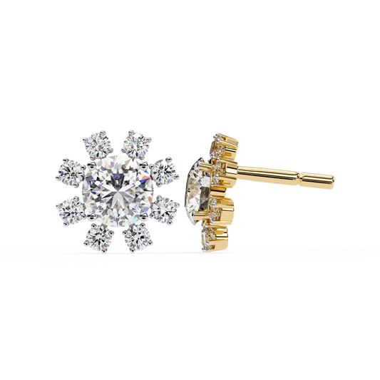 1.22 CTW Round Lab-Grown Diamond Floral Halo Stud Earrings in 14K Gold — product image 2