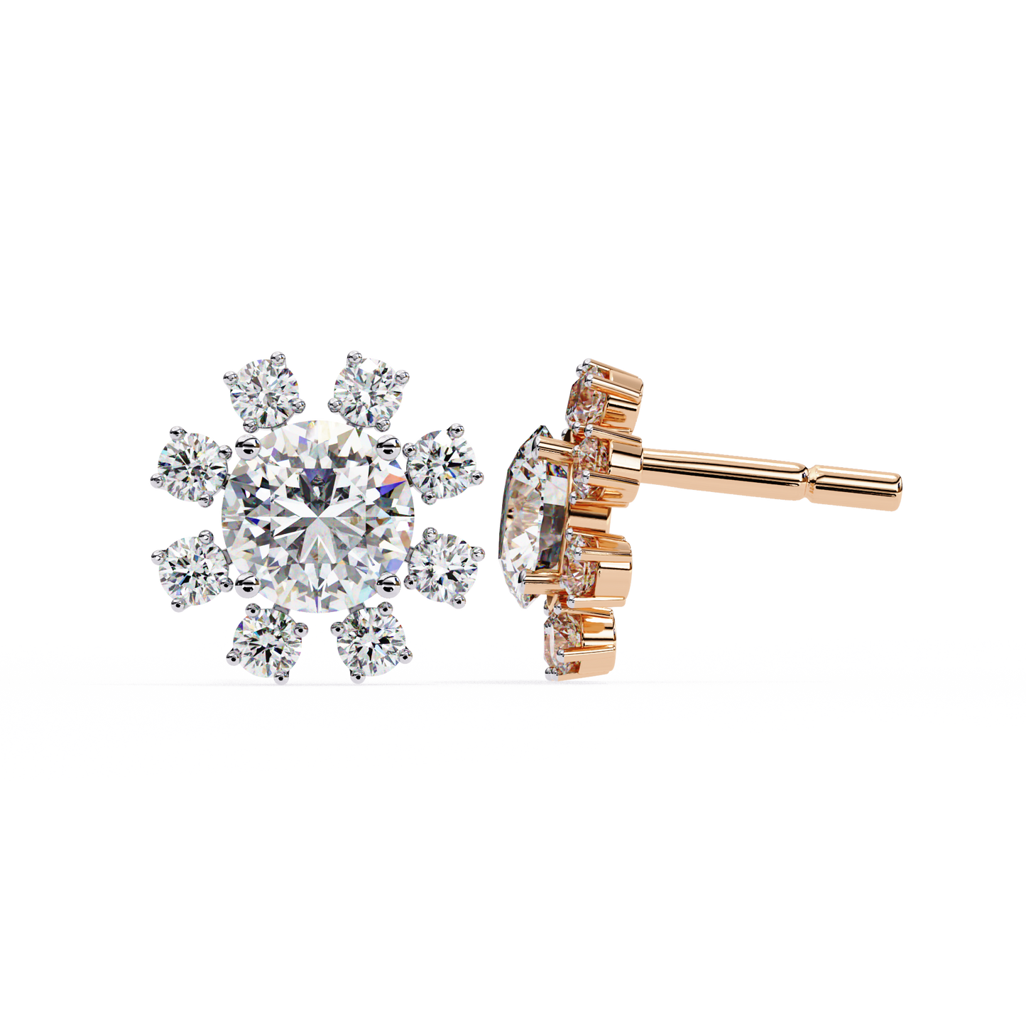 1.22 CTW Round Lab-Grown Diamond Floral Halo Stud Earrings in 14K Gold