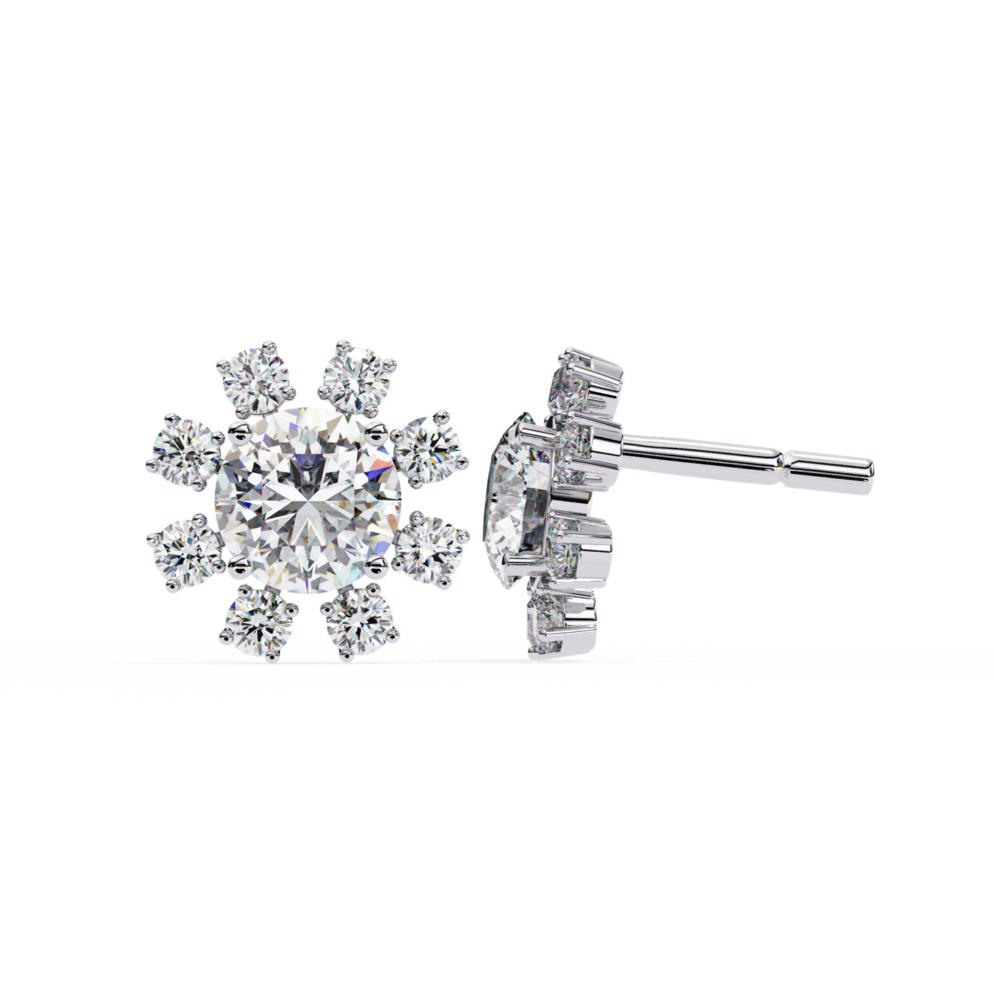 1.22 CTW Round Lab-Grown Diamond Floral Halo Stud Earrings in 14K Gold