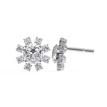 1.22 CTW Round Lab-Grown Diamond Floral Halo Stud Earrings in 14K Gold