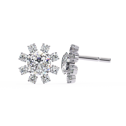 1.22 CTW Round Lab-Grown Diamond Floral Halo Stud Earrings in 14K Gold