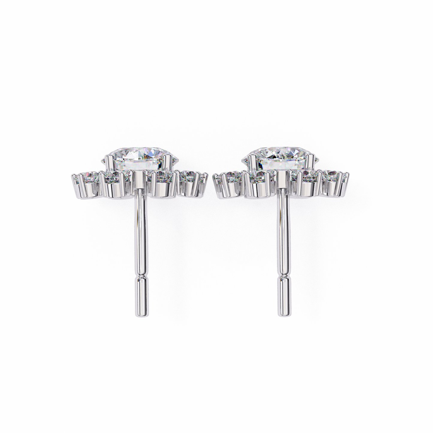 1.22 CTW Round Lab-Grown Diamond Floral Halo Stud Earrings in 14K Gold
