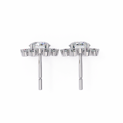 1.22 CTW Round Lab-Grown Diamond Floral Halo Stud Earrings in 14K Gold
