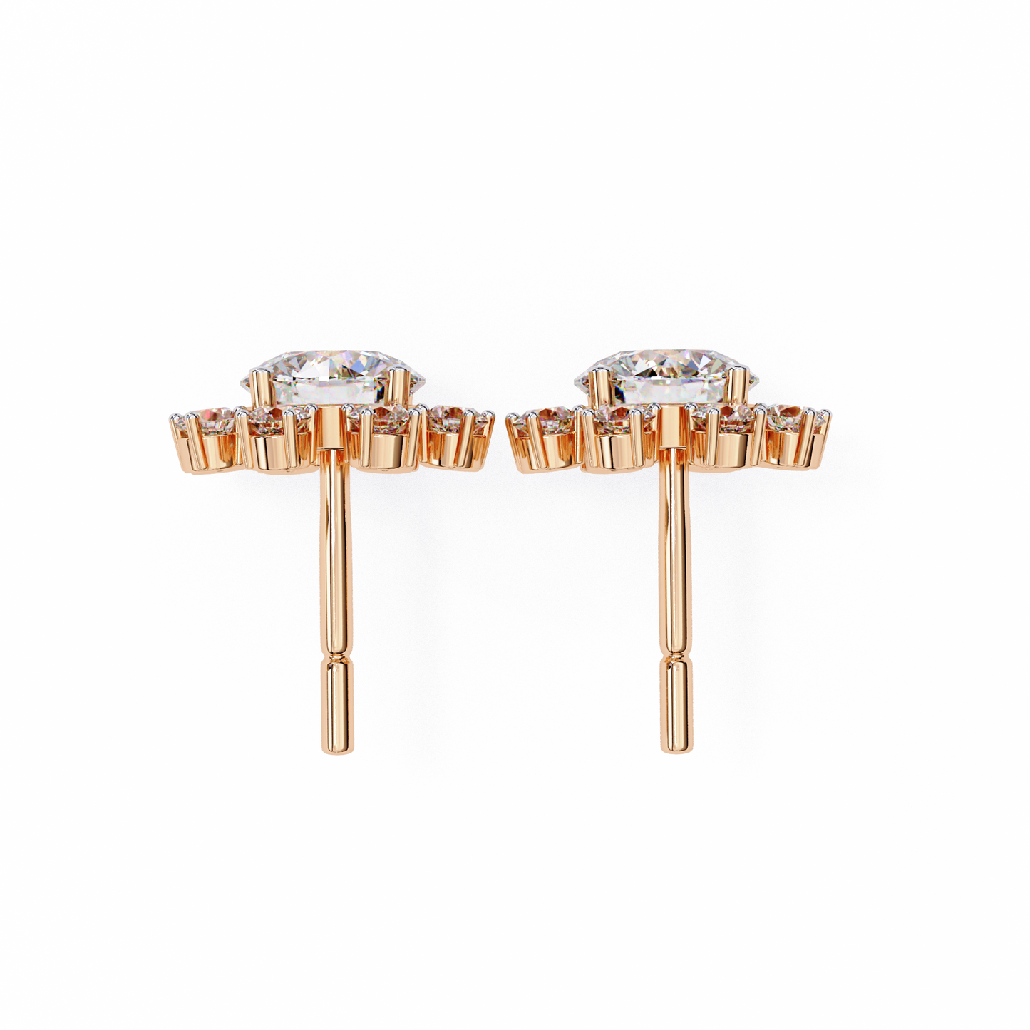 1.22 CTW Round Lab-Grown Diamond Floral Halo Stud Earrings in 14K Gold