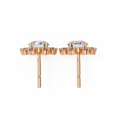 1.22 CTW Round Lab-Grown Diamond Floral Halo Stud Earrings in 14K Gold