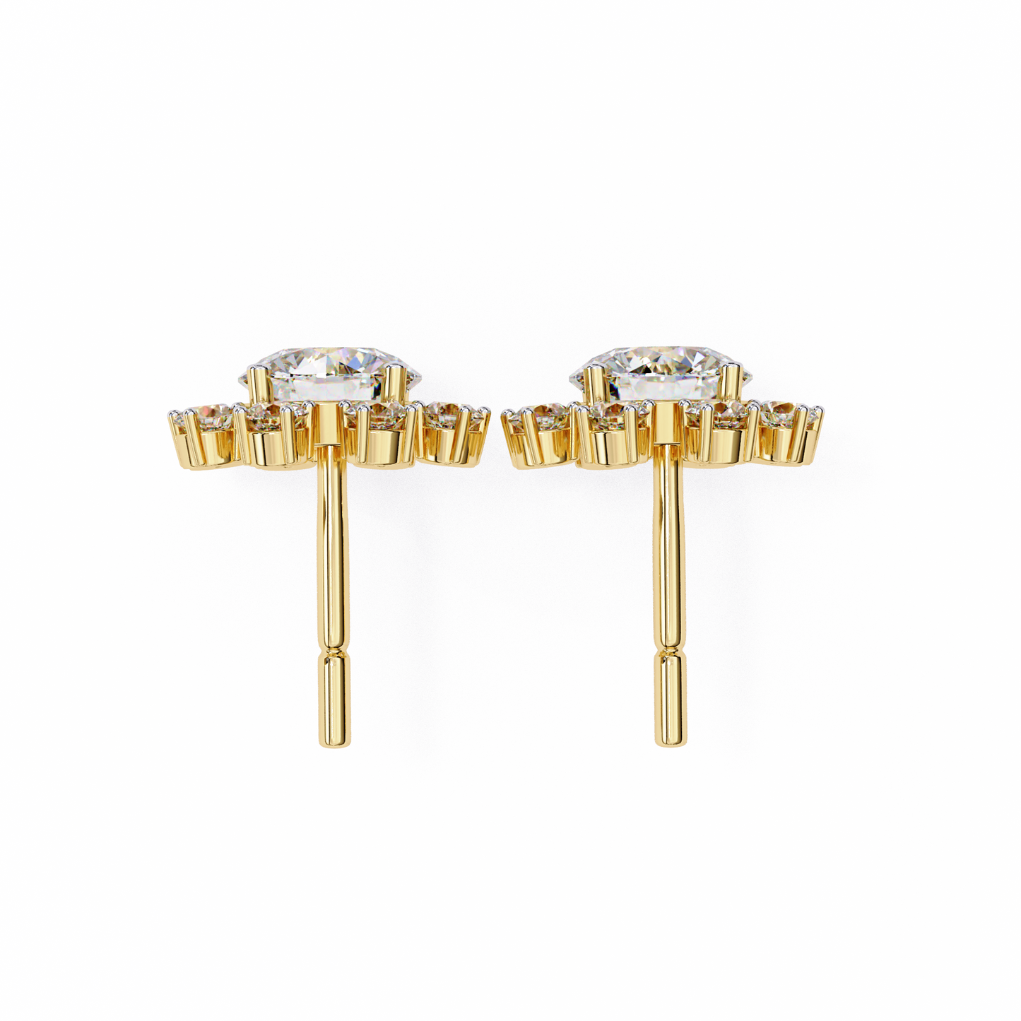 1.22 CTW Round Lab-Grown Diamond Floral Halo Stud Earrings in 14K Gold