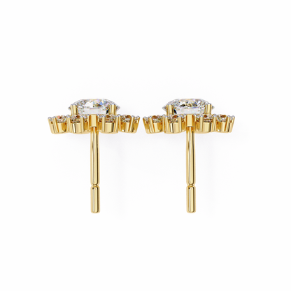 1.22 CTW Round Lab-Grown Diamond Floral Halo Stud Earrings in 14K Gold