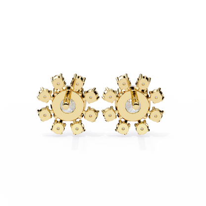 1.22 CTW Round Lab-Grown Diamond Floral Halo Stud Earrings in 14K Gold