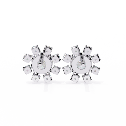 1.22 CTW Round Lab-Grown Diamond Floral Halo Stud Earrings in 14K Gold