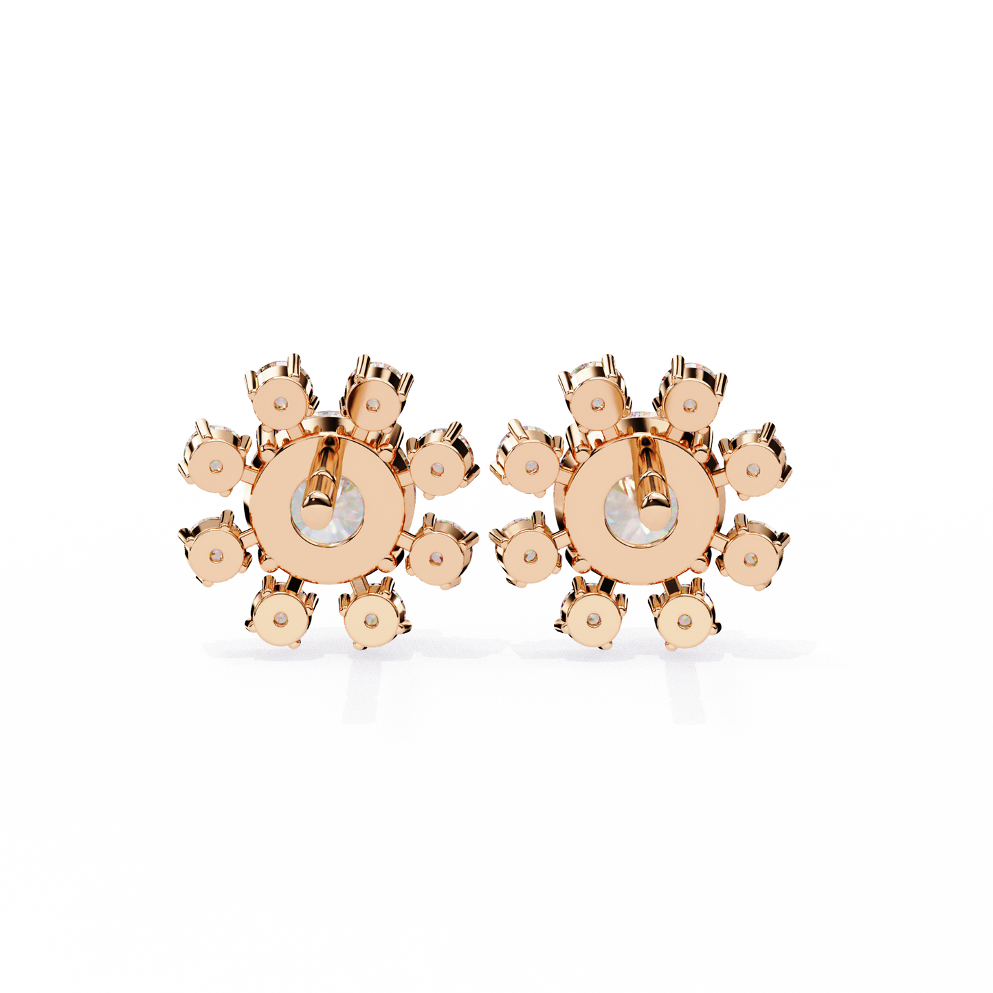 1.22 CTW Round Lab-Grown Diamond Floral Halo Stud Earrings in 14K Gold