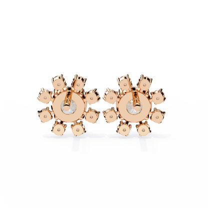 1.22 CTW Round Lab-Grown Diamond Floral Halo Stud Earrings in 14K Gold