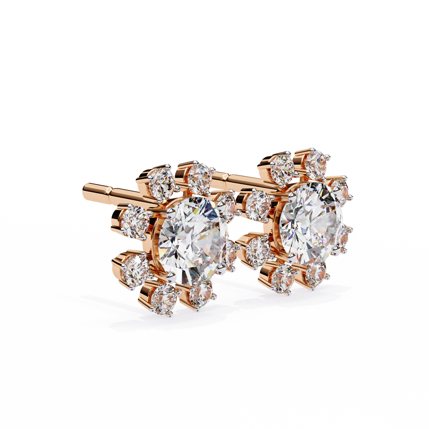 1.22 CTW Round Lab-Grown Diamond Floral Halo Stud Earrings in 14K Gold