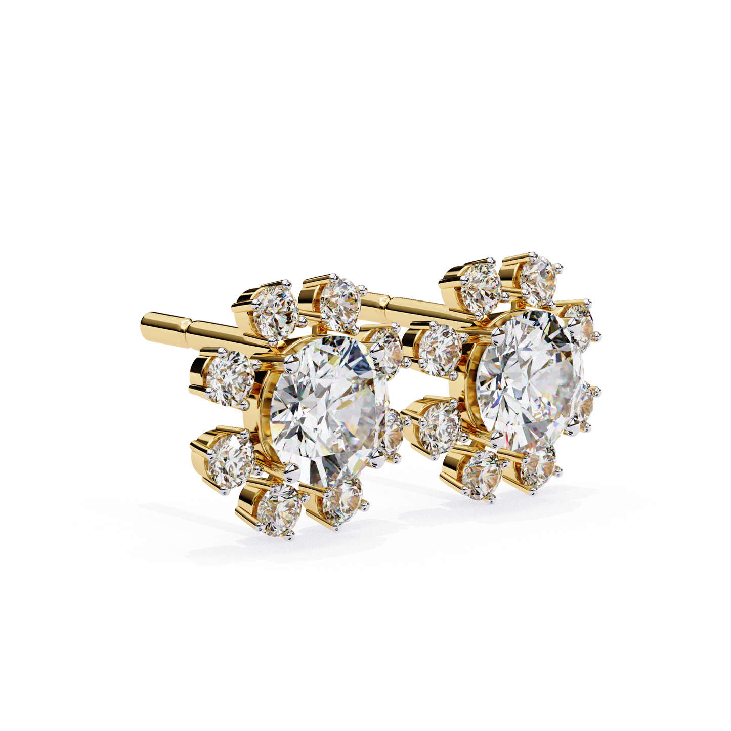 1.22 CTW Round Lab-Grown Diamond Floral Halo Stud Earrings in 14K Gold