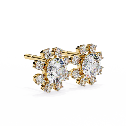 1.22 CTW Round Lab-Grown Diamond Floral Halo Stud Earrings in 14K Gold