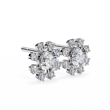 1.22 CTW Round Lab-Grown Diamond Floral Halo Stud Earrings in 14K Gold