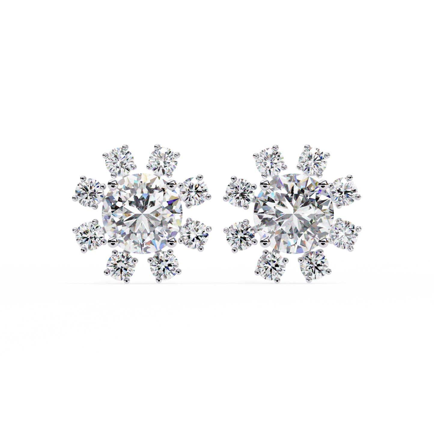 1.22 CTW Round Lab-Grown Diamond Floral Halo Stud Earrings in 14K Gold