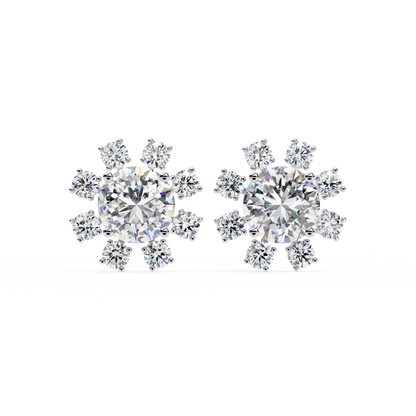 1.22 CTW Round Lab-Grown Diamond Floral Halo Stud Earrings in 14K Gold